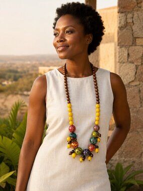 Colorful Handcrafted Wooden Bead Statement Necklace